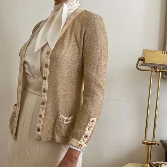 SOLD Vintage 70s Beene Bazaar Metallic Gold Button Cardigan (Small) - Picture 7 of 8